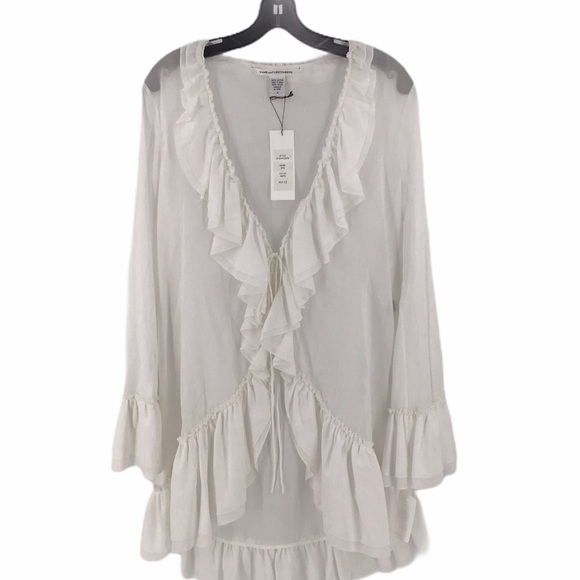DVF Sita white boho top NWT open front shear sz 12 - Picture 3 of 9